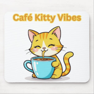 **Cute Coffee Cat – Adorable Cat Drinking Coffee I Mouse Pad