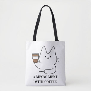 Cute Coffee Cat Art – Minimalist Kawaii Design Tote Bag