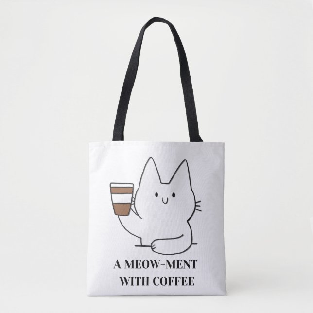 Cute Coffee Cat Art – Minimalist Kawaii Design Tote Bag (Front)