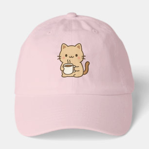 Cute Coffee Cat Kawaii Cozy Aesthetic Design Hat