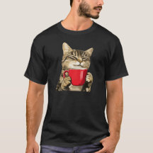 Cute Coffee Cat Kitten Drinking Red Mug