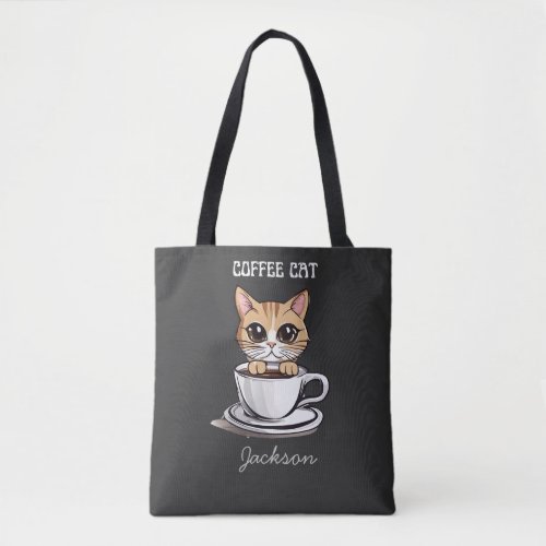 Cute Coffee Cat Personalized Funny Tote Bag