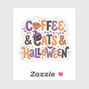 Cute Coffee Cats and Halloween Typography Spooky Sticker