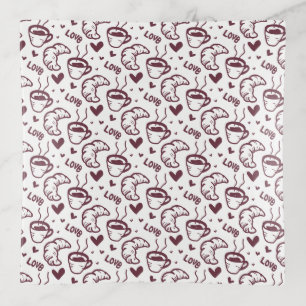 Cute Coffee & Croissant French Cafe Pattern Trinket Tray