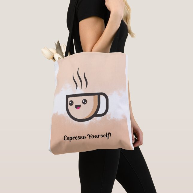 Cute Coffee Cup Design Tote Bag (Close Up)
