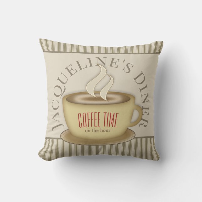 Cute Coffee Cup Personalized Cafe Diner Throw Pillow (Front)