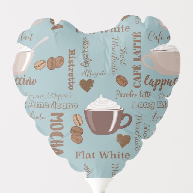 Cute Coffee Cups Cream Caffeine Grains Brown Heart Balloon (Front)