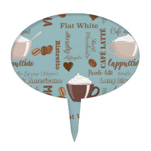 Cute Coffee Cups Cream Caffeine Grains Brown Heart Cake Topper