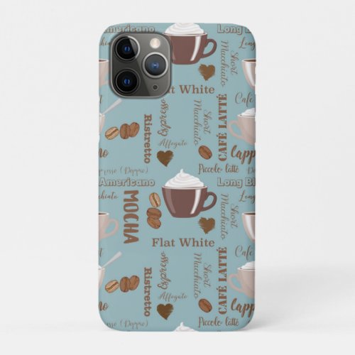 Cute Coffee Cups Cream Caffeine Grains Brown Heart iPhone 11 Pro Case