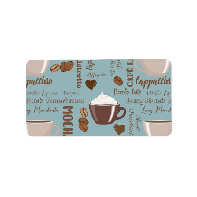 Cute Coffee Cups Cream Caffeine Grains Brown Heart Label (Front)