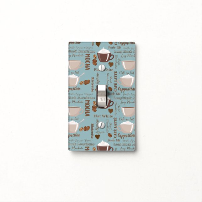 Cute Coffee Cups Cream Caffeine Grains Brown Heart Light Switch Cover (In Situ)