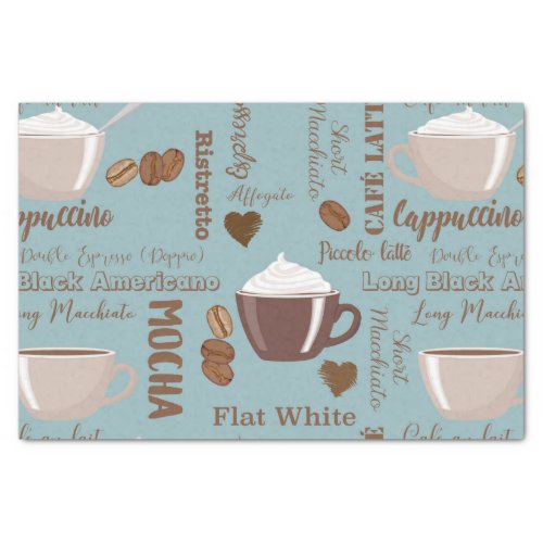 Cute Coffee Cups Cream Caffeine Grains Brown Heart Tissue Paper