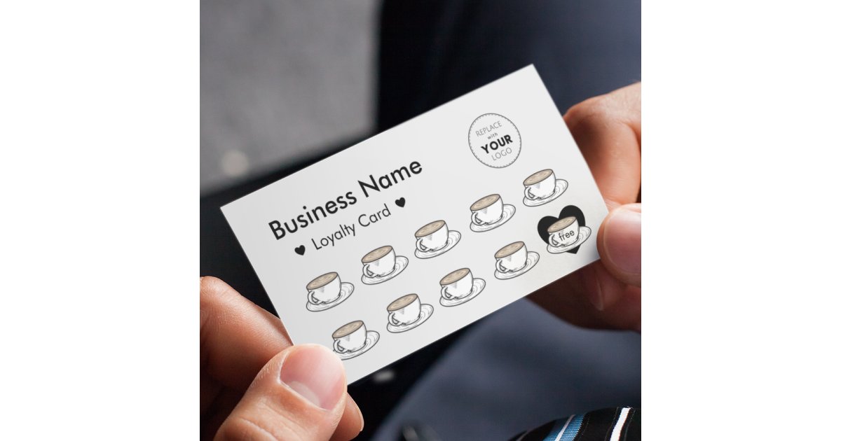 Cute Coffee Cups Drink & Hearts Add Your Logo Gray Loyalty Card | Zazzle