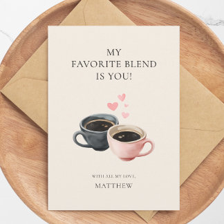 Cute Coffee Cups Watercolor Hearts Valentine's Day Holiday Card