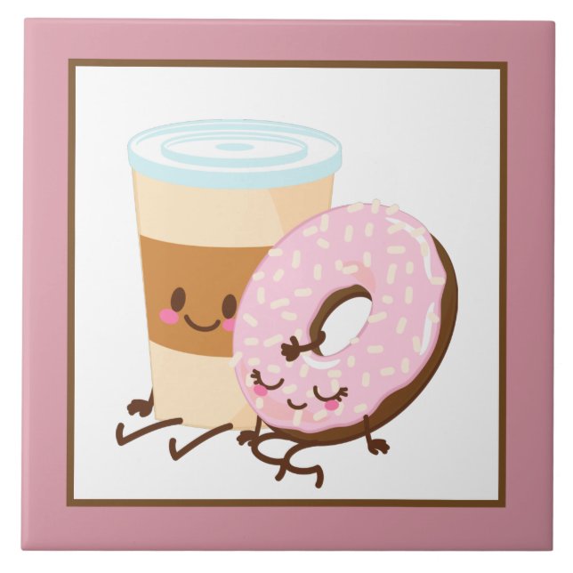cute coffee doughnut decor kitchen ceramic tile (Front)