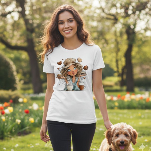 Cute Coffee Girl & Macarons – Whimsical Aesthetic  T-Shirt (Creator Uploaded)