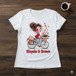 Cute Coffee Girl on Bicycle – Romantic Heart  Tri-Blend Shirt