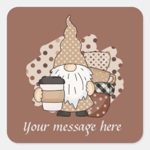 Cute coffee gnome add message  square sticker