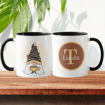 Cute Coffee Gnome Add Monogram Mug by DoodlesGifts at Zazzle