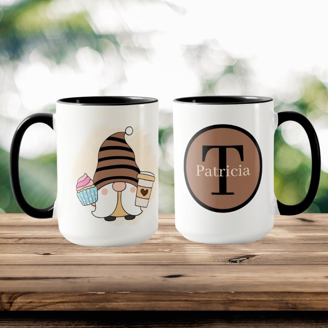 cute coffee gnome add monogram mug (Creator Uploaded)