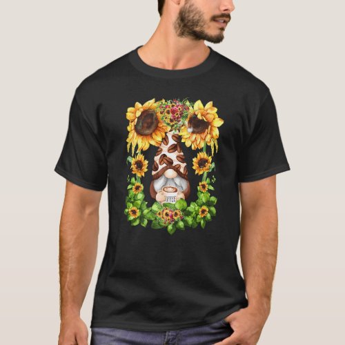 Cute Coffee  Gnome For Women Floral Sunflower Coff T_Shirt