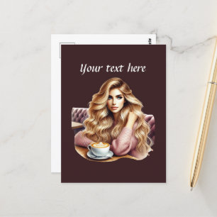 Cute coffee lady add text  postcard
