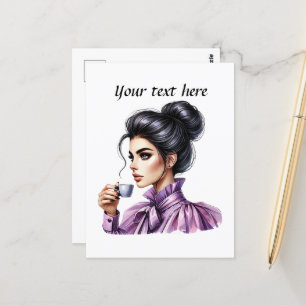 Cute coffee lady add text postcard