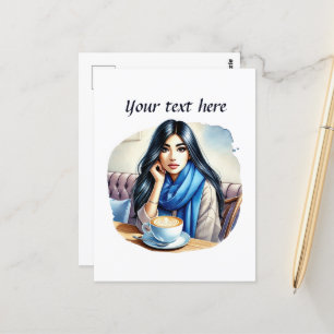Cute coffee lady add text  postcard