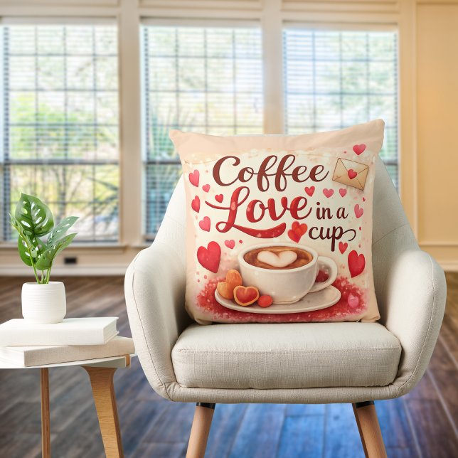 Cute Coffee Love in a Cup Valentine Quote Pink Throw Pillow (Creator Uploaded)