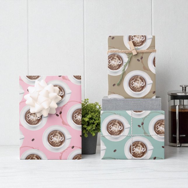 Cute Coffee Lover  | Aesthetic coffee cups Wrapping Paper Sheets (Wrap with a smile! Cute coffee gift paper for the caffeine lover.)