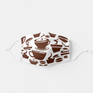 Cute Coffee Lover Mugs Cups Bean Pattern Adult Cloth Face Mask
