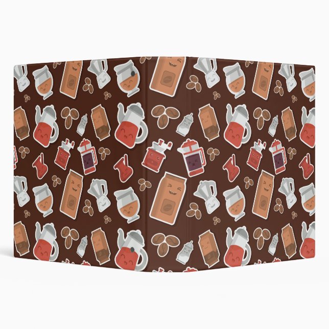 Cute Coffee Lovers Caffeine Themed Kawaii Pattern 3 Ring Binder (Background)