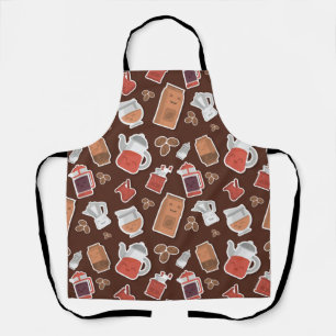 Cute Coffee Lovers Caffeine Themed Kawaii Pattern Apron