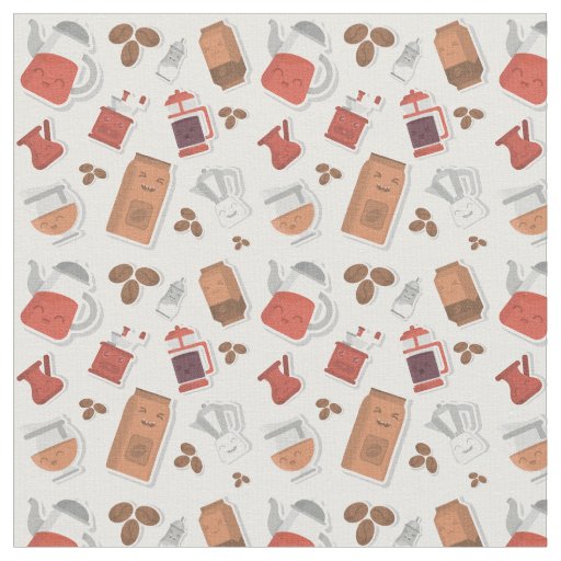 Cute Coffee Lovers Caffeine Themed Kawaii Pattern Fabric