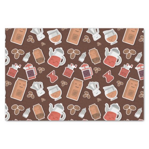 Cute Coffee Lovers Caffeine Themed Kawaii Pattern Tissue Paper