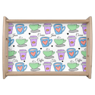 Cute Coffee Lovers Container Drawings Pattern Serving Tray