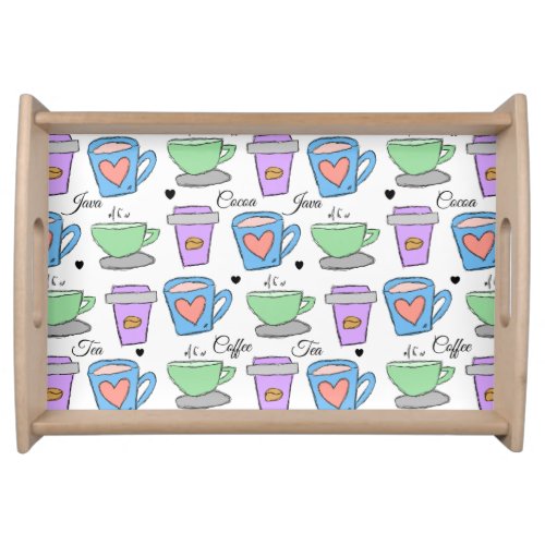 Cute Coffee Lovers Container Drawings Pattern Serving Tray