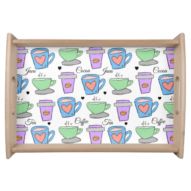 Cute Coffee Lovers Container Drawings Pattern Serving Tray (Front)