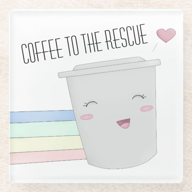Cute Coffee Lovers Superhero Rainbow Glass Coaster (Front)