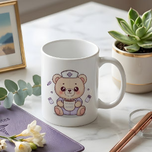 Cute Coffee-Loving Nurse Teddy Bear  Coffee Mug