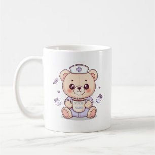 Cute Coffee-Loving Nurse Teddy Bear Coffee Mug