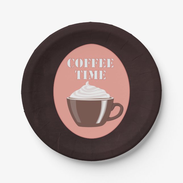 Cute Coffee Mug Café “Coffee Time” Paper Plates (Front)