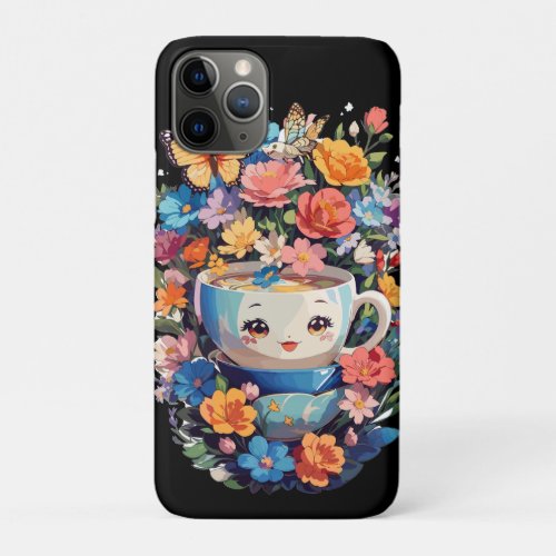 Cute coffee mug with flowers iPhone 11 pro case