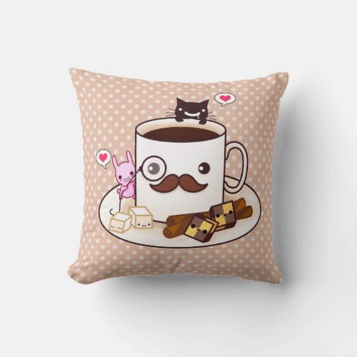 Cute coffee mustache throw pillow