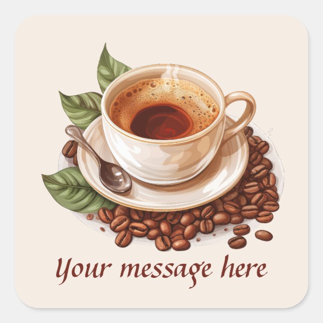 Cute coffee party  square sticker (Front)
