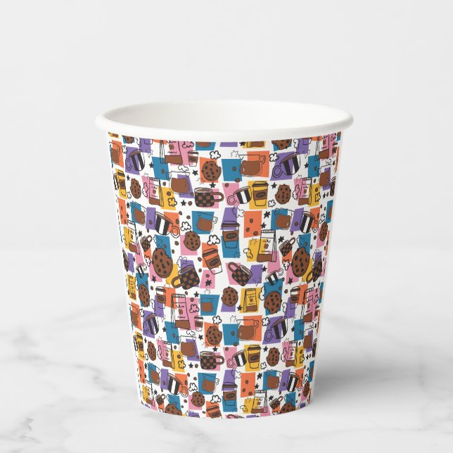 Cute Coffee Pattern – Colorful Coffee Lover  Paper Cups (Front)