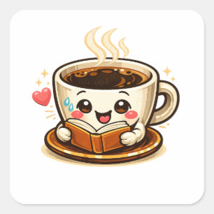 Cute Coffee Reading Book Cozy Coffee Lover Square Sticker