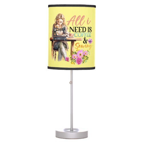 Cute coffee sewing word art table lamp