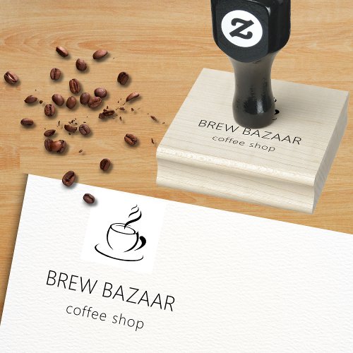 Cute Coffee Shop Business Minimalist Rubber Stamp