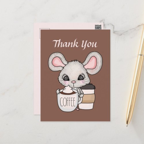 Cute coffee shop thank you or vendors mouse  postcard